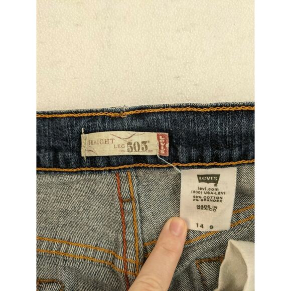 Levis 505 Straight Leg Boys Jeans Size 14 S Blue Denim Handsewn Hem 26.5 Inseam - Picture 3 of 6